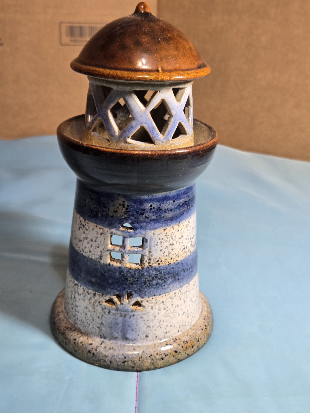 Lighthouse - Studio Stoneware Pottery - Candle Holder Nautical Maritime Decor 8"